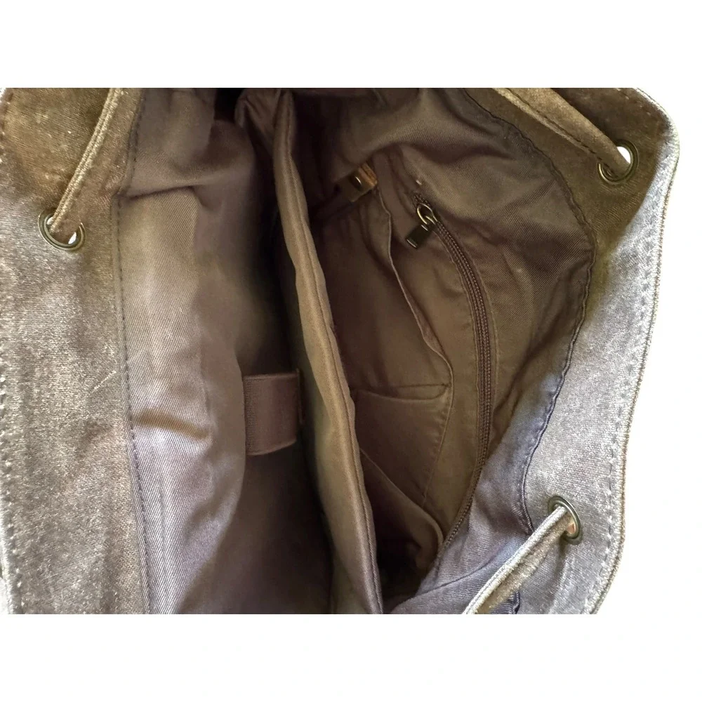 Vintage Style Waxed Canvas Leather Rucksack Backpack Buckle Flap Unisex